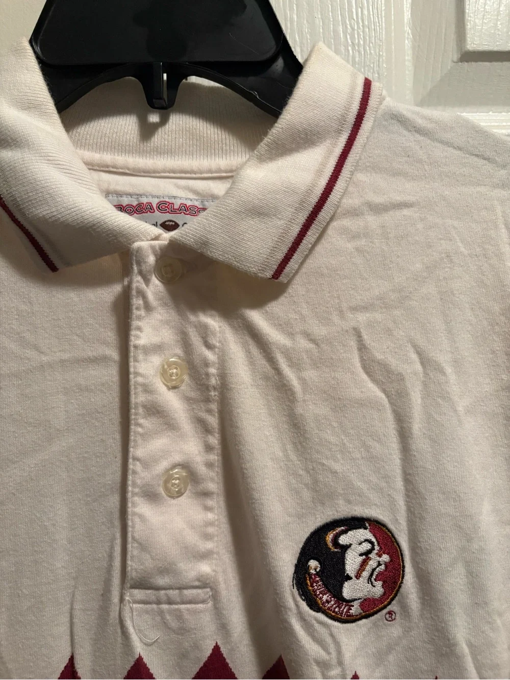 Florida State Seminoles stitched patch Vintage Men size Large White Polo Shirt